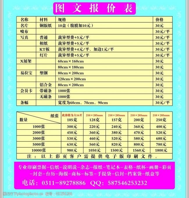 商铺广告印刷费用多少