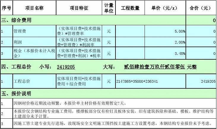 设计费用报价单
