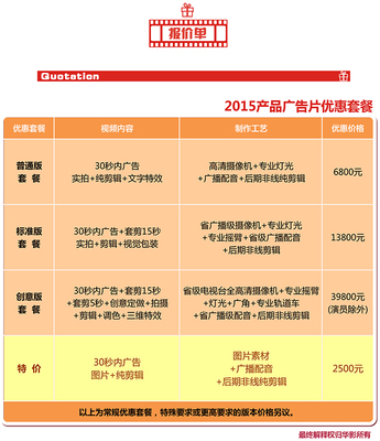 广告片拍摄报价