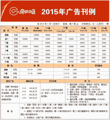 报纸广告价格表